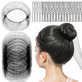 Net Fandamei Hair Net للأطفال ، شبكات الشعر غير المرئية 20 ٪ مع دبابيس بوبي على شكل U 40pcs ، شبكات الشعر 30 سم للكعك ، شبكات الشعر الكعكة للباليه فتيات الإكسسوارات المصممة لتصفيف الشعر ، النساء ، الفتيات بني