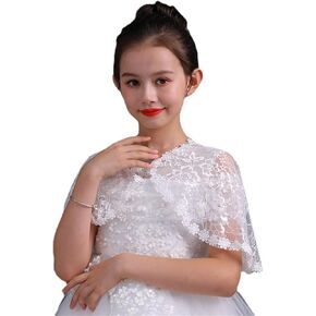 White Lace Cape Floral Bolero Cardigan Shrug Cover Up Jacket for Girls Kids Toddler Child