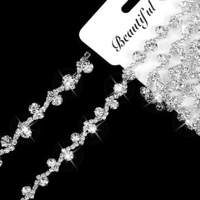 1 PCS 2 Yard Rhinestone String by The Yard Rhinestone Rope Crystal Applique Strips String for Crafts Silver Crystal Rhinestones Close Chain for Wedding Clothes DIY Cups (Silver)