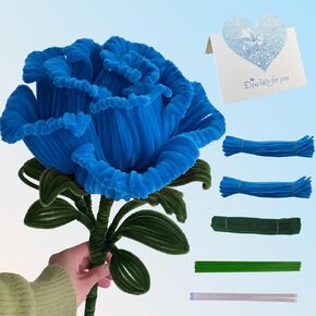 QiStars 300 PCS Deep Crimson and Dark Green Pipe Cleaners for DIY Giant Red Rose Flower Making, DIY Flower Bouquet Kit for Wedding Gift, Holiday Decoration.（red,001）