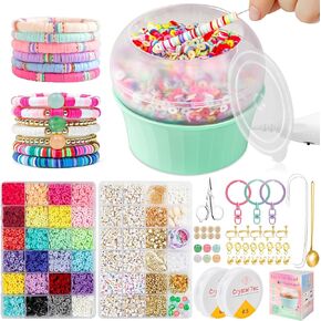 Hicdaw All-in-One electric Bead Spinner مع 7200 PCS حبات الطين للقلائد والأساور ، مجموعة مجوهرات فعالة ، هدية مثالية للحرف الكبار المراهقين ، والتشغيل السهل ، والنتائج السريعة ، والوردي