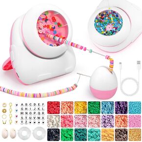 Electric Bead Spinner, Cordless Automatic 2-in-1 Clay Bead Bracelet Making Kit with 4200 PCS Clay Beads, Letter Bead, Seed Bead, Beading Needle and Thread Bracelet Maker for Jewelry, Craft Gift Choice