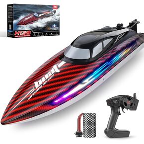 RC Boat 30KMH with 7Light Modes,Remote Control Electric Fast Speed Boat for Adults Kids 8-12 Lake Pool Water Play,Self-righting,Demo,Water Cooling,Full Waterproof,20 Mins,Low Battery Alert,2.4Ghz,Red