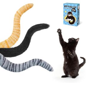 Potaroma Lifelike Tail Simulation Cat Toys, Pack of 3, Fluffy Durable, Crinkle Sound with Catnip Inside, Interactive Indoor Kitten Kicker for Kitty Exercise 9.8 Inches