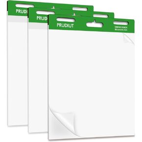 Prudiut 3 Pack Sticky Easel Pads, 15 x 18 Inches Flip Chart Paper Large White Sticky Notes Wall Pads Self Stick Chart Paper for Teachers, 30 Sheets/Pad