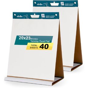 Vivin Sticky Portable Tabletop Easel Pads ، 20 × 23 بوصة ورق الرسم البياني للمعلمين ، ورسم Easel Easel الكبير للعصا الذاتية ، و 20 ورقة/وسادة ، ومسانتين/عبوة