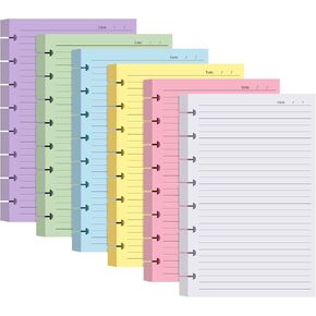 600 Sheets Junior Size Discbound Lined Refill Paper, 8-disc A5 Loose Leaf Paper College Ruled Notebooks Planner Inserts 6 Colors (100 Sheets/color), 100gsm Thicker, 5.8 x 8.2 Inch