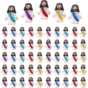 50 Pcs Mini Jesus Figures Bulk Tiny Jesus Figures Toys, Religious Party Favors, Sunday School, Baptism Gift, Easter Egg Stuffers (Multicolor)