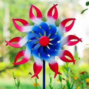 Metal Wind Spinners Outdoor, 21" Dia Colorful Wind Sculpture & Spinner, Large Kinetic Windmill for Garden Yard Patio Decor, 66" Tall