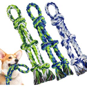 [3 Pack] Dog Rope Toys for Aggressive Chewers, Nearly Indestructible Rope Chew Toys for Large, Medium & Small Dogs, Heavy Duty 100% Cotton Tug of War Dog Toy for Boredom, Teeth Cleaning
