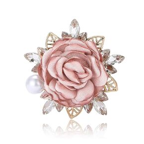 Rose Flower Brooch Pin for Women Men Handmade Crystal Pearl Fabric Flower Lapel Pin Vintage Rhinestone Collar Badge Wedding Party Dance Banquet Jewelry (Pink)