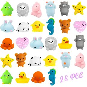 Cute Mochi Squishy Toys, 28PCS Kawaii Mochi Squishies Animals Stress Relief Toys for Kids Valentine Exchange Gifts, Easter Eggs Filler, Classroom Prizes Party Favors