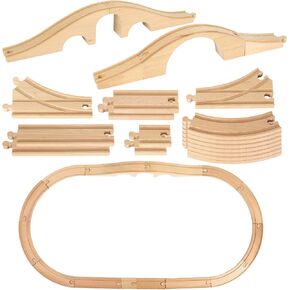 24Pcs Wood Train Track Expansion Set Wooden Train Track Connectors and Adapters Train Bridges Straight Wooden Train Track Accessories for Most Major Toy Train Tracks Railway