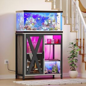 YITAHOME Fish Tank Stand with Power Outlets & LED Light, 40-50 Gallon Metal Aquarium Stand with Cabinet for Fish Tank Accessories Storage for Turtle, Reptile Terrarium, 660LBS Capacity, Grey