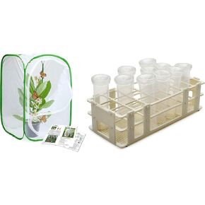 الحشرات والفراشة قفص القفص terrarium pop-up 23.6 بوصة مع 10pcs 60 مل أنابيب الأزهار مع حامل رف لقرع الحليب