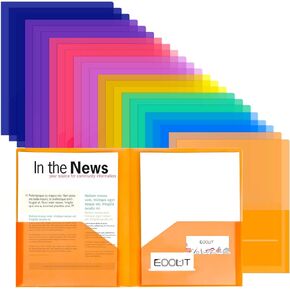EOOUT 24pcs Folders with Pockets, Plastic Pocket Folders Clear Folders with 2 Pockets for Office Students and School, Letter Size, A4 Size, 8 Assorted Colors