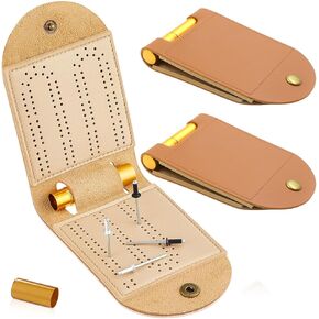 Travel Cribbage Board Game Set, Portable Cribbage Boards Unique 2 Track Cribbage Board, Foldable PU Mini Cribbage Board with 4 Cribbage Board Pegs, Folded:3.14x4.92in,After Unfolding L:10.31in (1Pcs)