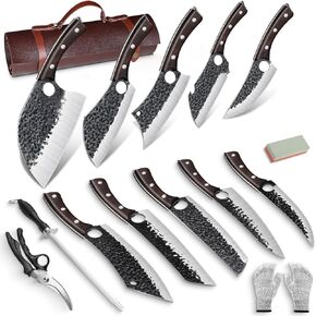 Hand Forged Meat Cleaver Knife Fathers Butcher Knives for Meat Cutting Full Tang Chef Knife with Belt Sheath and Gift Box High Carbon Steel for Kitchen or Camping, Gift for Dad