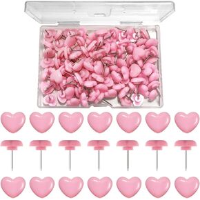 100 PCS Thumb Tooms Pink Push Pins 0.47 بوصة دبابيس دفع القلب للوحة الفلين مسطحة رأس الإبهام لملصقات لوحة الإعلانات صور البطاقات البريدية للمكتب المنزل الزخرفي