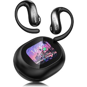 MINISO MS188 Ai Language Translator Earbuds, Real Time Translator Earbuds, OWS LCD Touchscreen Translator Bluetooth Headphones Support 134 Languages & Accents, ​​for Android & Apple, Black