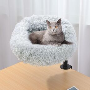 Balapet Soft Faux Fur Desk Cat Sed مع إطار فولاذي ، أرجوحة قطة قابلة للمعدل مرتفعة متصلة بمكتب ， سرير الحيوانات الأليفة الفخم المريح لدراسة غرفة المعيشة في المنزل تدعم ما يصل إلى 50 رطلاً