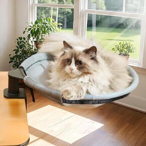Cat Desk Bed - Desk Bed for Cats - 360 Rotation with 2 Different Washable Cat Bed Mat 14.96" L x 14.17" W, Pet Hammock Comfortable Soft Pet Nest Bed for Home Office(Round)