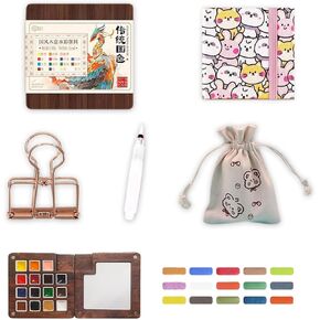 Travel Watercolor Set, Pocket Artist Watercolor Travel Set, Pocket Watercolor Set with Palettes, Storage Bag and Metal Clip, Ideal for Art Lovers (Rabbit-15 Grid)