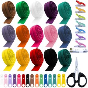 مجموعة لوازم الخياطة بالجملة: 45yd #3 Quippers Nylon (15 لونًا) مع 90 سحبًا معدنيًا ، 30 مقاطعًا ، مقصًا وحاكمًا ، أطوال متنوعة للأكياس والملابس وصياغة المحفظة