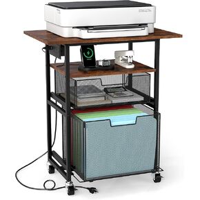 خزانة الملفات المتداول مع 24 '' '' منافذ طاقة سطح المكتب ، موقف الطابعة مع Storage 2 درج Filing Filing Cabinet Cart Forminizer مجلد ملف إلى جانب مكتب المنزل للمكتب المنزلي