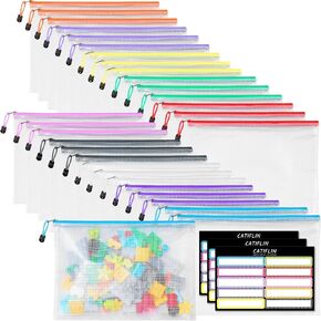CATIFLIN 30 Pack Mesh Zipper Pouch Bags, A4 Letter Size, Clear Plastic Zip Bags for Board Game & Puzzle Storage, Waterproof & Durable Document Bags for Office, School, Travel, Art & Craft Supplies