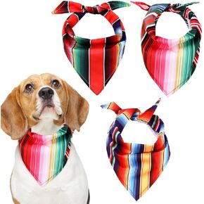 3 Pieces Assorted Cinco De Mayo Dog Bandana Cute Mexican Serape Dog Bandana Pet Triangle Bib Pet Bandana in Plaid Styles for Cat Dog Walking Running Training