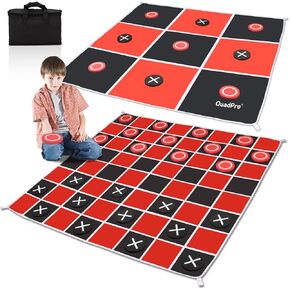 2-في 1 عملاق لعبة Checkers Game & TIC TAC Toe Game ، ألعاب Jumbo Outdoor Lawn مع حصيرة قابلة للغسل 4.6 × 44.6 قدمًا و 4 حصص أرضية-ألعاب خلفية مثالية للأطفال والكبار