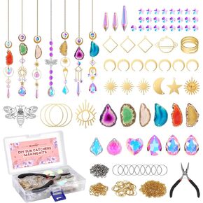 Blumway 168 PCS DIY Sun Cathers Making Kits Craft للبالغين ، نافذة داخلية Suncatcher Crystal معلقة مع Crystals Light Catcher مع المنشورات وشرائح العقيق