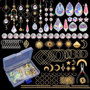 HYBEADS 200 Pcs DIY Suncatcher Making Kits for Adults Crystal Sun Catchers Crafts with Hooks Chains Pendants Rainbow Maker for Window Hanging Prism Indoor Outdoor Garden Xmas Wedding Party Decor