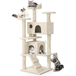 MoNiBloom Cat Tree, 54 Inch Cat Tree Tower with 2 Cat Condo, Cat Tower with Scratching Post, Cat Climbing Tower, Cat Tree for Indoor Cats, Beige