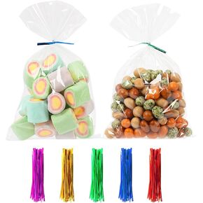 PPRAFDD 100 Pcs 6x10 Cellophane Bags Clear Cellophane Gift Bag with Twist Ties Clear Treat Bags for Bakery,Popcorn,Cookies,Candies,Dessert, Small Gift Party Favors