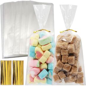 200pcs Cellophane Bags 5x7 Inches, Cellophane Treat Bags, Clear Candy Bag with Ties, Plastic Gift Bag with Ties, Clear Goodie Bag for Party Favors