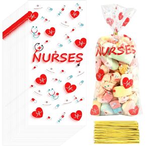 حقيبة هدايا ممرضة ، هدايا أسبوع الممرضات ، 60 PCS Cellophane علاج الأكياس ، ممرضات CLASE CANDY Goodie Cookie حقائب مع تويست روابط للممرضة الوطنية التخرج التمريض تهنئة الحفلات اللوازم