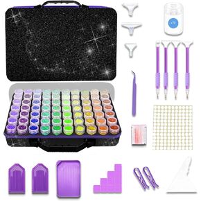 Waykape 70 Slots Diamond Painting Storage Box, Diamond Art Tools and Accessories Organizer for 5D Diamonds, Rhinestones – Portable, Shockproof Craft Storage Container, Premium Glitter Black Matte Case