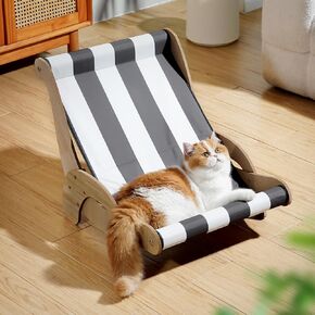 Cooling Cat Hammock Chair with Water Mat, Beach Style Lounger for Large Cats, Elevated Cat Beds for Indoor Cats, Waterproof Durable Pet Couch for Indoor & Outdoor Use(Black & White Stripes)