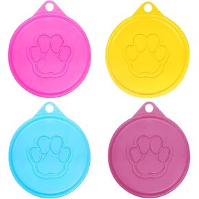 Quacc 4 PCS Cog Food يمكن أن يغطي الأغطية البلاستيكية قابلة لإعادة الاستخدام Pet Cat Puppy Food Tin يمكن أن تغطي أغطية طعام الكلاب المعلبة (الأزرق ، الأرجواني ، الوردي ، الأصفر)