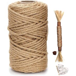 Natural Sisal Rope for Cat Scratcher - 100ft/6mm Durable Hemp Rope & Twine Cat Toy with Catnip, Includes Free Silvervine Sticks, Eco-Friendly for Cats & Kittens