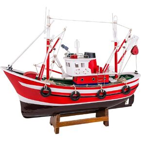 SAILINGSTORY Wooden Fishing Boat Model Ship Model Decor Red