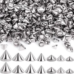 Oiiki 140pcs ABS BULLET SPIKE CONE STURS ، 7 أنماط من المسامير المخروطات المخروطات المخروطية ، ومسطحات الشرير المسطحة DIY CARPHS STUDS على الديكور لأكياس حزام الملابس الجلدية مجوهرات - فضية