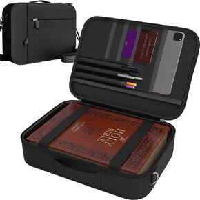 DEHITE Bible Cover Case for Women and Men – Grey Large Size – Fit Book 10.1 x 7.1 x 1.9 in – Pen Slots – Zippered Pocket – Shoulder Strap – Premium Fabric – Grey Church Christian Gift