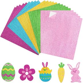 JULBEAR 15 Pack Self Adhesive Glitter Foam Sheets for Crafts, EVA Sticky Foam Sheets A4 Craft Foam Paper Stickers 2 mm Thickness for DIY Crafts Project, Scrapbook, School Projects, Party Decoration