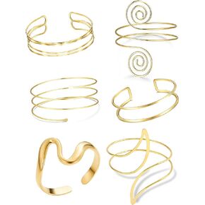 RIOSO 6 Pieces Gold Arm Cuff Upper Arm Cuffs Armband Bangle Bracelet Jewelry for Women