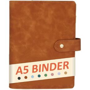 A5 Binder 6 Ring Refillable Notebook Planner Journal Cover for A5 Planner Paper Inserts, PU Leather Loose Leaf Photocard Holder, Budget Binder Personal Organizer with Magnetic Buckle