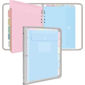 Binder PVC Clear Clear مع 12 جيوبًا ملونة - رابط سستة 3 حلقة مع مقسمات الحرف (11 '' × 8.5 ') - منظم وثيقة كبيرة السعة ، مجلد لطيف للمدرسة والمكتب والمنزل (رمادي)