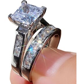 الفاخرة 925 الفضة الاسترليني AAA Zirconia Zirconia مبالغ فيها من رينستون خاتم مجموعة الحلقة الزفاف CZ خواتم الماس الكامل خواتم الزفاف الأبدية حلقات حلقات الحلقات المجوهرات